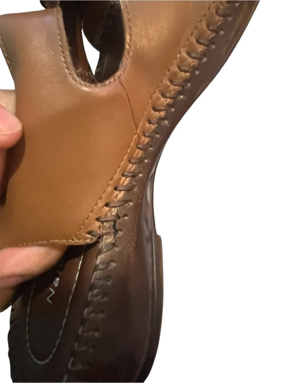 Naturalizer Brown Leather Wedge Sandals Women's Size 8.5 Comfort Stitching